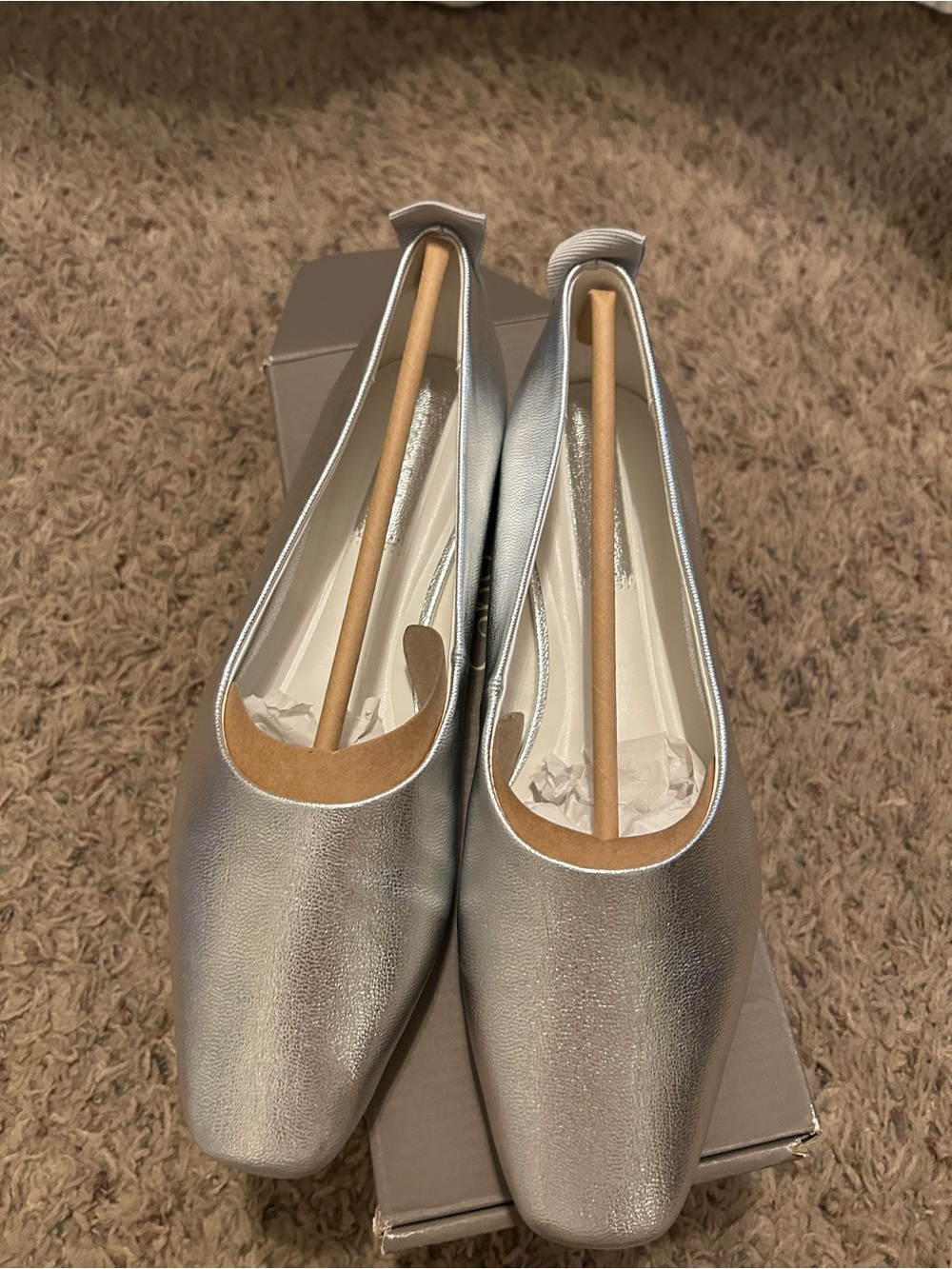 Franco Sarto Metallic Silver Square-Toe Ballet Flats